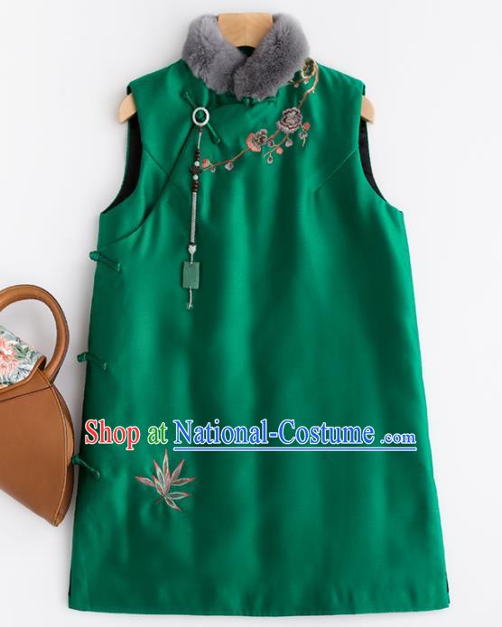 Traditional Chinese National Costume Tang Suit Embroidered Green Waistcoat for Women