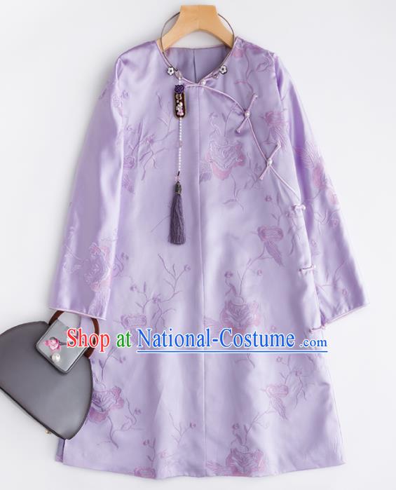 Chinese Traditional National Costume Tang Suit Cheongsam Lilac Silk Qipao Dress for Women