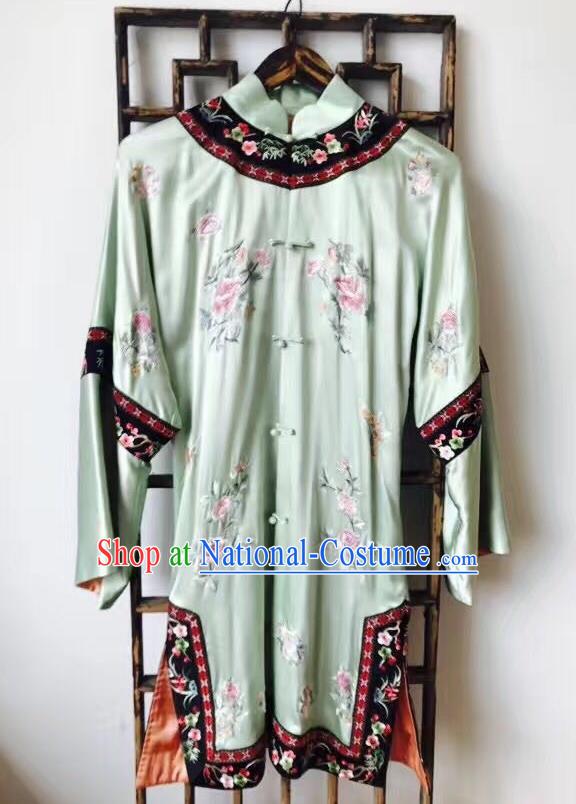 Chinese Traditional National Costume Ancient Qing Dynasty Embroidered Green Silk Blouse for Women