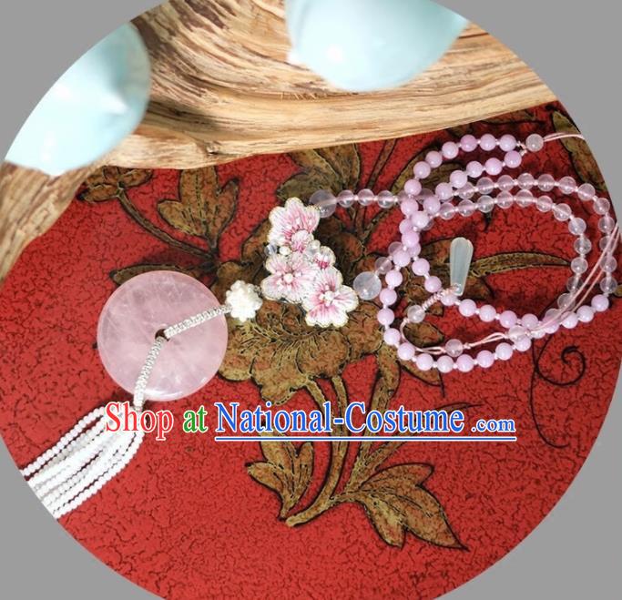 Chinese Traditional Accessories Classical Rose Chalcedony Tassel Necklace for Women