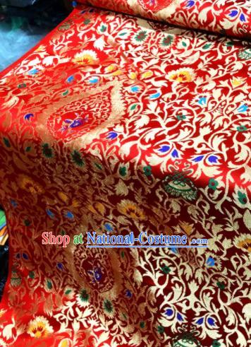 Chinese Traditional Buddhism Pattern Design Red Brocade Silk Fabric Tibetan Robe Fabric Asian Material