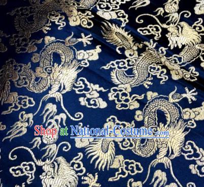 Chinese Traditional Buddhism Dragons Pattern Design Navy Brocade Silk Fabric Tibetan Robe Fabric Asian Material