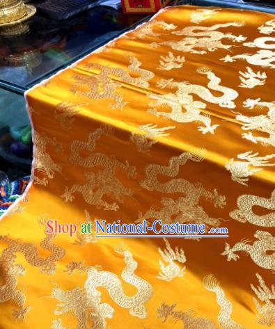 Chinese Traditional Buddhism Dragons Pattern Design Yellow Brocade Silk Fabric Tibetan Robe Fabric Asian Material