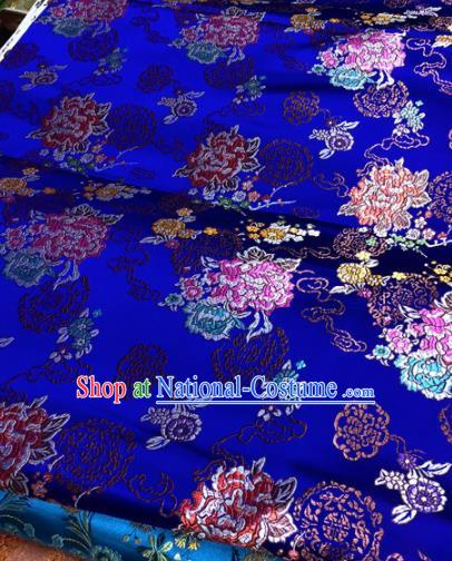 Chinese Traditional Buddhism Peony Pattern Design Royalblue Brocade Silk Fabric Tibetan Robe Fabric Asian Material