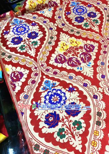 Chinese Traditional Buddhism Begonia Pattern Design Red Brocade Silk Fabric Tibetan Robe Fabric Asian Material