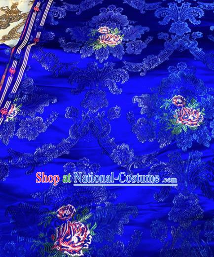 Chinese Traditional Buddhism Roses Pattern Design Royalblue Brocade Silk Fabric Tibetan Robe Satin Fabric Asian Material