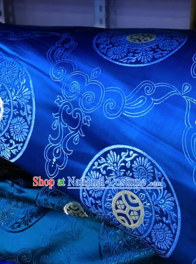 Chinese Traditional Buddhism Chrysanthemum Pattern Design Royalblue Brocade Silk Fabric Tibetan Robe Satin Fabric Asian Material