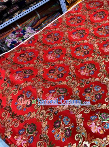 Chinese Traditional Buddhism Roses Pattern Design Red Brocade Silk Fabric Tibetan Robe Satin Fabric Asian Material