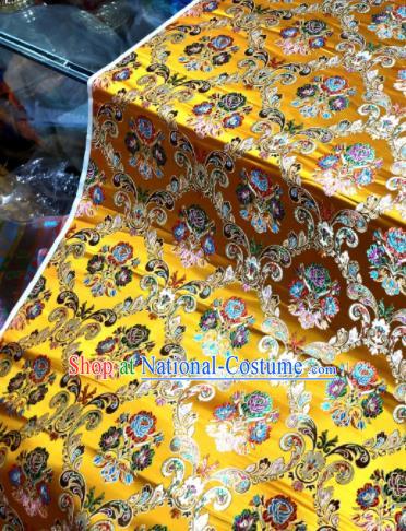 Chinese Traditional Buddhism Roses Pattern Design Golden Brocade Silk Fabric Tibetan Robe Satin Fabric Asian Material