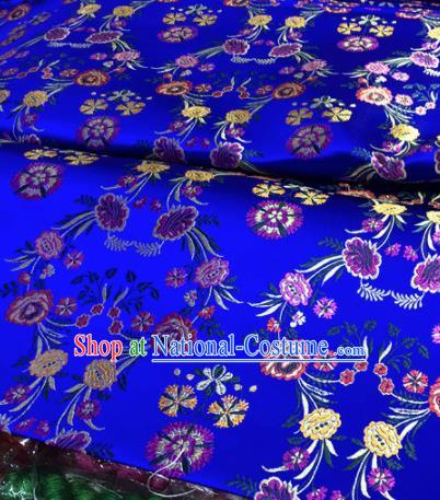 Chinese Traditional Buddhism Flowers Pattern Design Royalblue Brocade Silk Fabric Tibetan Robe Satin Fabric Asian Material