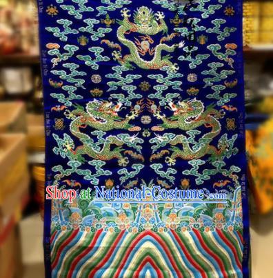 Chinese Traditional Buddhism Dragons Pattern Design Royalblue Brocade Silk Fabric Tibetan Robe Satin Fabric Asian Material