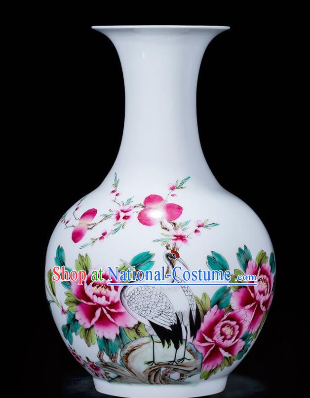 Chinese Traditional Painting Birds Crane Enamel Design Vase Jingdezhen Ceramic Handicraft