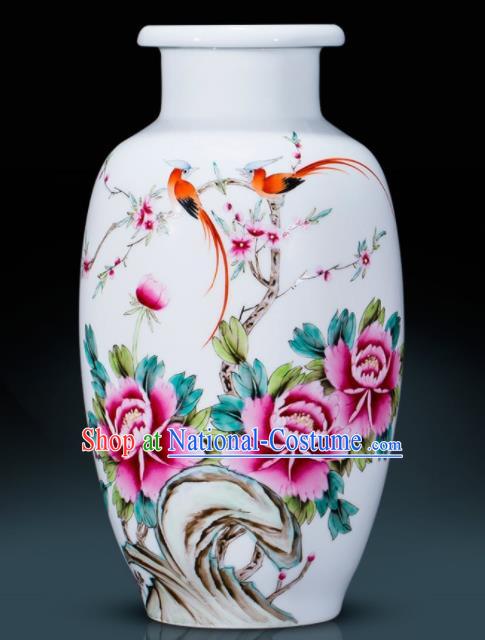 Chinese Traditional Painting Birds Enamel Wax Gourd Vase Jingdezhen Ceramic Handicraft