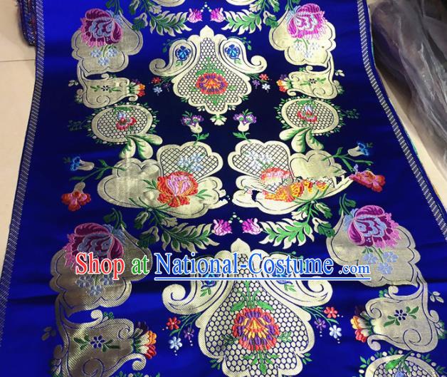 Chinese Traditional Buddhism Pattern Design Royalblue Brocade Silk Fabric Tibetan Robe Satin Fabric Asian Material