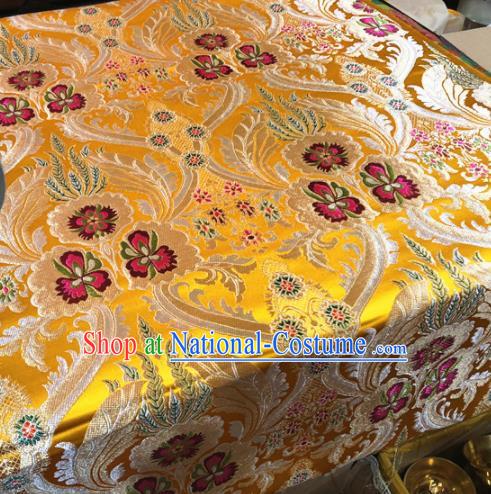 Chinese Traditional Buddhism Rosette Pattern Golden Brocade Silk Fabric Tibetan Robe Satin Fabric Asian Material