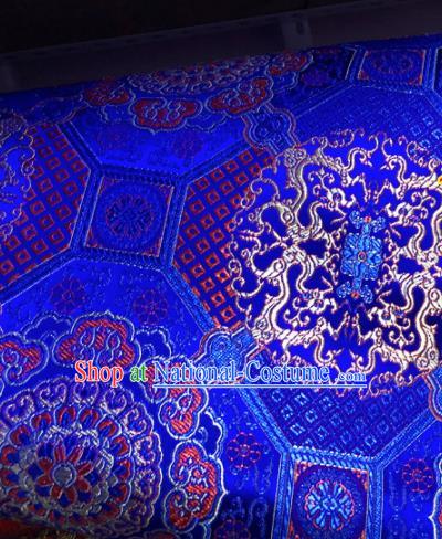 Chinese Traditional Buddhism Round Pattern Design Royalblue Brocade Silk Fabric Tibetan Robe Satin Fabric Asian Material