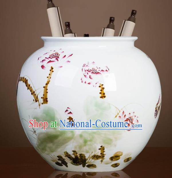 Chinese Jingdezhen Ceramic Hand Painting Lotus Fambe Vase Handicraft Traditional Porcelain Vase