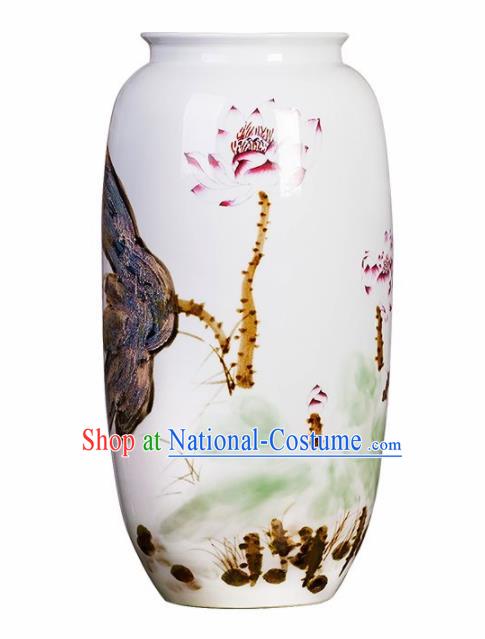 Chinese Jingdezhen Ceramic Hand Painting Lotus Fambe Wax Gourd Vase Handicraft Traditional Porcelain Vase