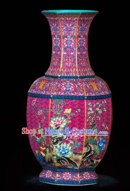 Chinese Jingdezhen Ceramic Purple Powder Enamel Vase Handicraft Traditional Porcelain Vase