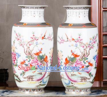 Chinese Traditional Printing Phoenix Peony Enamel Vase Jingdezhen Ceramic Handicraft