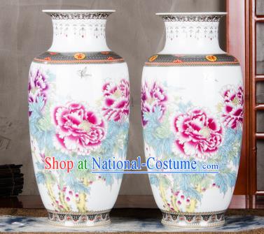 Chinese Traditional Printing Peony Enamel Vase Jingdezhen Ceramic Handicraft