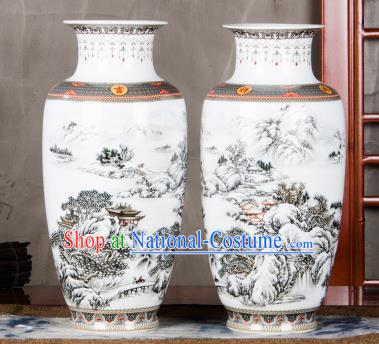 Chinese Traditional Printing Landscape Enamel Vase Jingdezhen Ceramic Handicraft