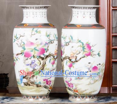 Chinese Traditional Printing Peach Enamel Vase Jingdezhen Ceramic Handicraft