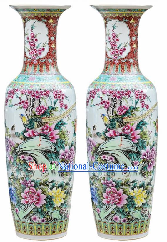 Chinese Traditional Hand Painting Peony Enamel Vase Jingdezhen Ceramic Handicraft