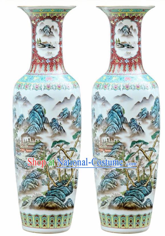 Chinese Traditional Hand Painting Landscape Enamel Vase Jingdezhen Ceramic Handicraft