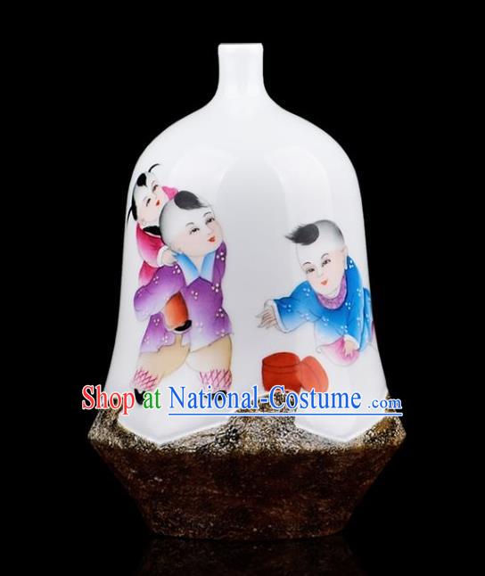 Chinese Jingdezhen Ceramic Craft Painting Boys Powder Enamel Vase Handicraft Traditional Porcelain Vase