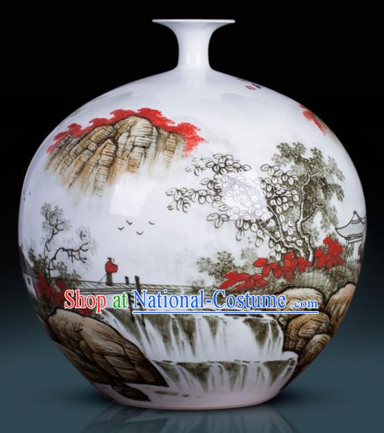 Chinese Jingdezhen Ceramic Craft Hand Painting Landscape Pomegranate Vase Enamel Handicraft Traditional Porcelain Vase