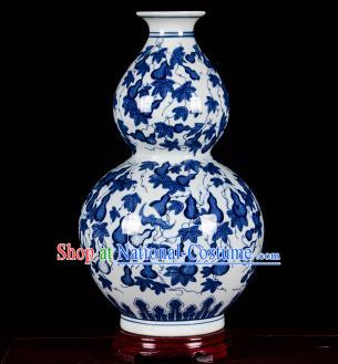 Chinese Jingdezhen Ceramic Craft Twine Pattern Calabash Vase Enamel Handicraft Traditional Porcelain Vase