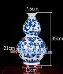 Chinese Jingdezhen Ceramic Craft Twine Pattern Calabash Vase Enamel Handicraft Traditional Porcelain Vase