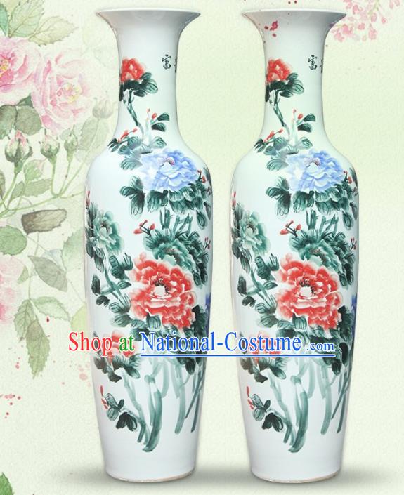 Chinese Traditional Hand Painting Peony Enamel Vase Jingdezhen Ceramic Handicraft