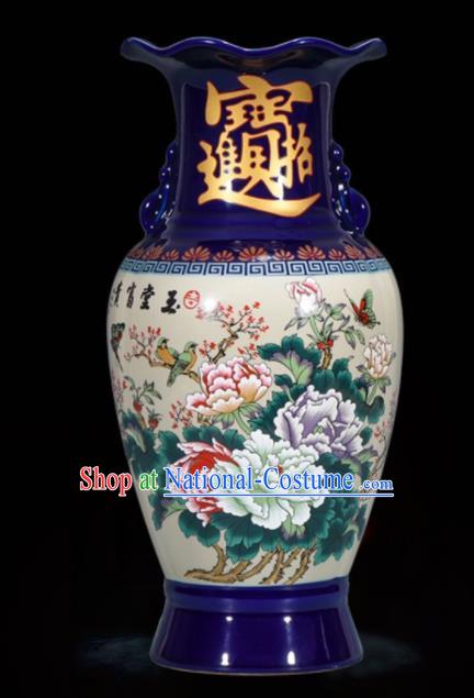 Chinese Jingdezhen Ceramic Craft Hand Painting Peony Enamel Vase Handicraft Traditional Porcelain Vase