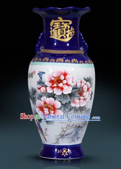 Chinese Jingdezhen Ceramic Craft Hand Painting Red Peony Enamel Vase Handicraft Traditional Porcelain Vase