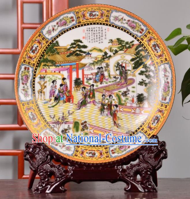 Chinese Traditional Hand Painting Beauty Decoration Enamel Dish Jingdezhen Ceramic Handicraft