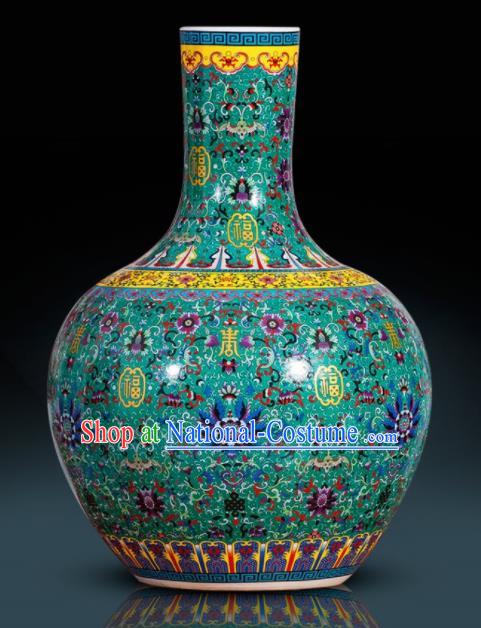 Chinese Jingdezhen Ceramic Craft Colour Enamel Green Ball Vase Handicraft Traditional Porcelain Vase