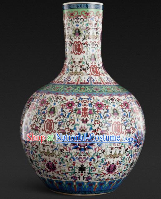 Chinese Jingdezhen Ceramic Craft Colour Enamel White Ball Vase Handicraft Traditional Porcelain Vase