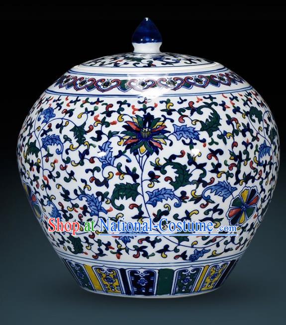 Chinese Jingdezhen Ceramic Craft Twine Lotus Pattern Enamel Jar Handicraft Traditional Porcelain Vase