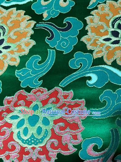 Chinese Traditional Buddhism Lotus Pattern Green Brocade Silk Fabric Tibetan Robe Satin Fabric Asian Material