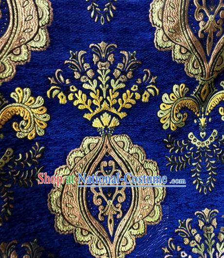 Chinese Traditional Buddhism Pattern Deep Blue Brocade Silk Fabric Tibetan Robe Satin Fabric Asian Material