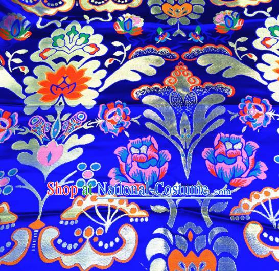 Chinese Traditional Pattern Royalblue Brocade Silk Fabric Tibetan Robe Satin Fabric Asian Buddhism Material