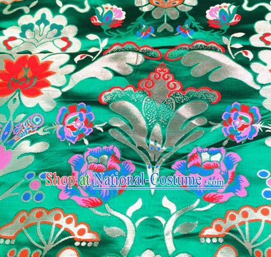 Chinese Traditional Pattern Green Brocade Silk Fabric Tibetan Robe Satin Fabric Asian Buddhism Material