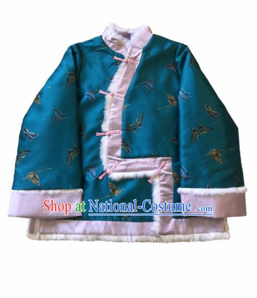 Chinese Traditional National Costume Embroidered Butterfly Green Jacket Tang Suit Outer Garment for Women