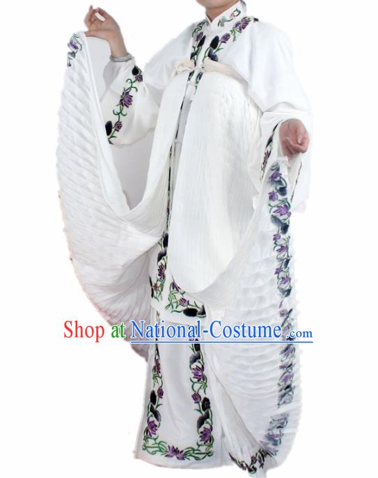 Chinese Ancient Swordswoman Embroidered White Dress Traditional Peking Opera Artiste Madam White Snake Costume for Women