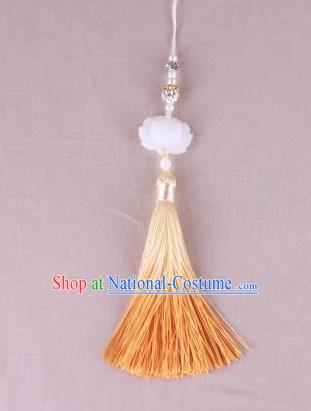 Chinese Traditional Jade Lotus Pendant Hanfu Yellow Tassel Accessories for Women