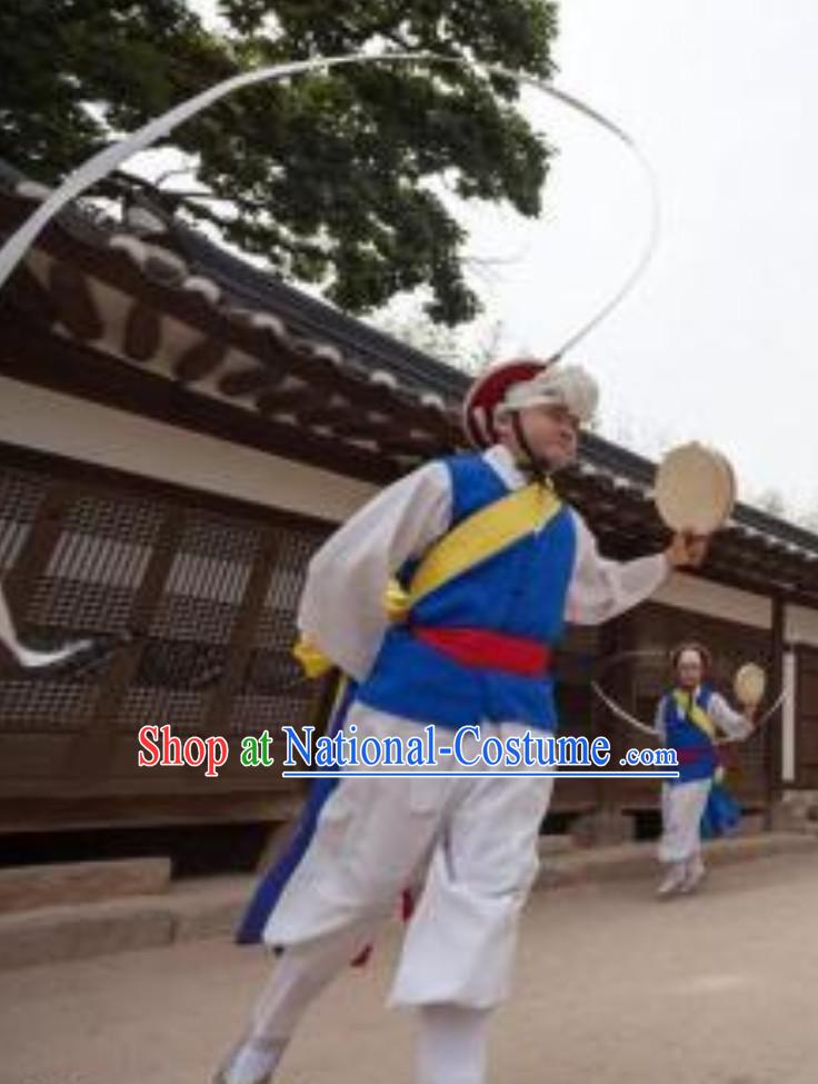 Korean Traditional White Shirt White Pants Costumes for Playing Drums