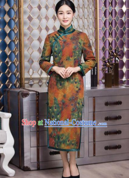 Chinese Traditional Printing Cheongsam Tang Suit Qipao Dress National Costume for Women