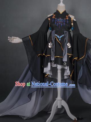 Chinese Traditional Cosplay Peri Costume Ancient Swordswoman Black Hanfu Dress for Women